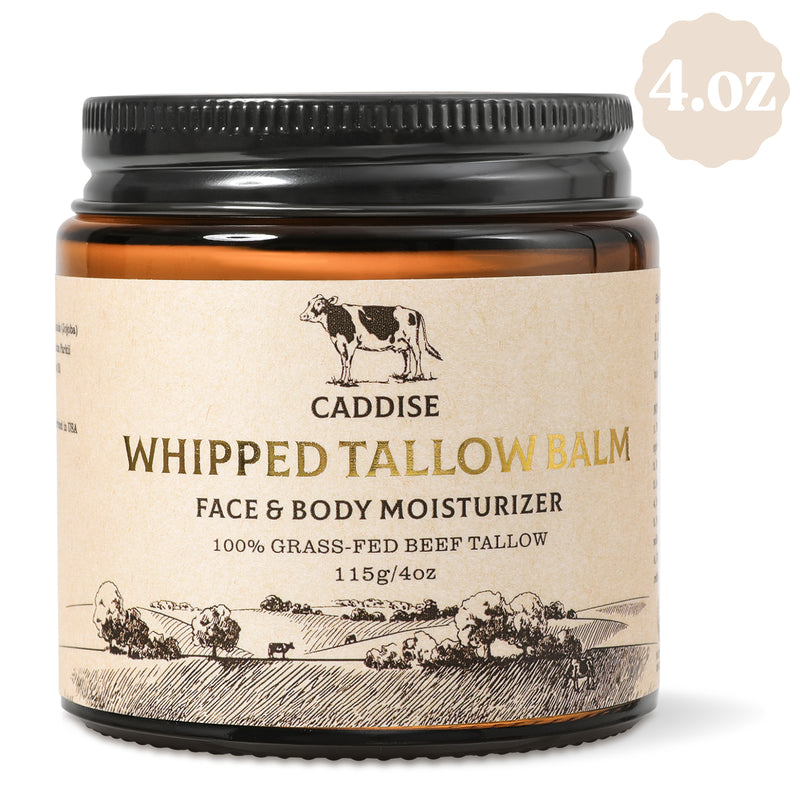 CADDISE Whipped Beef Tallow for Skin – 100% Grass-Fed Handmade Cream Moisturizer for Face & Body, Natural with Honey, Shea Butter, Jojoba Oil, Non-Greasy, Nourishing for Men, Women, Kids, 4 Oz