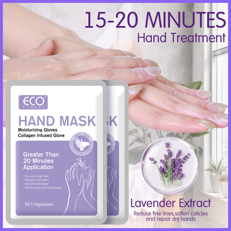 Hand Mask, Collagen-Infused Moisturizing Gloves for Smooth, Soft Hands, 18g x 3 Pairs