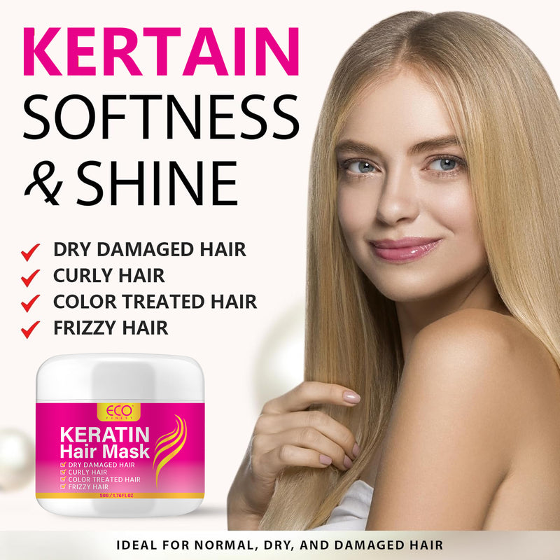 Keratin Hair Mask, Deep Nourishment for Dry, Curly, and Color-Treated Hair, 50g /1.76fl oz