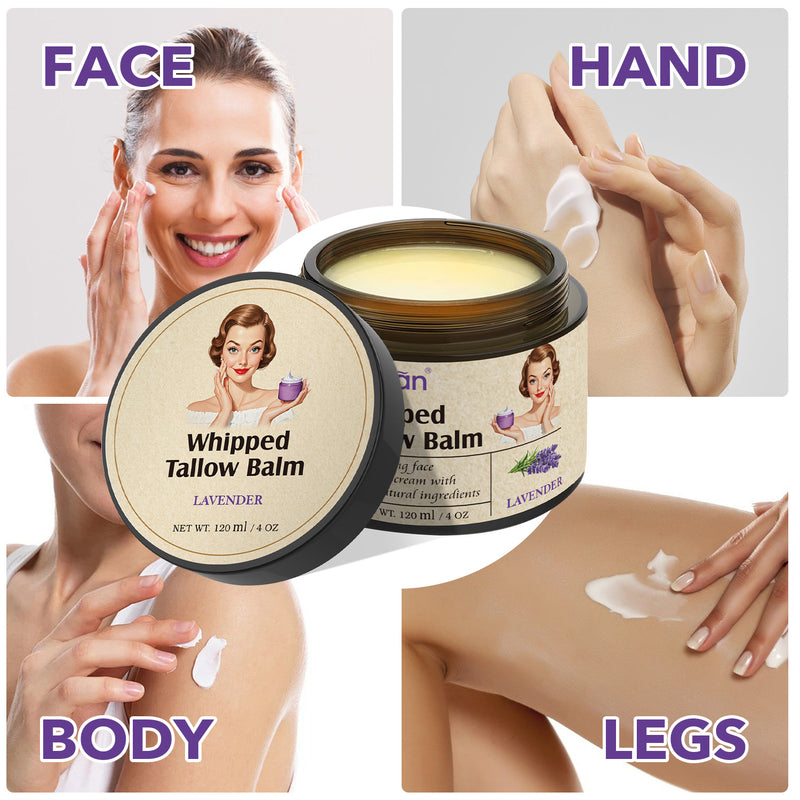 Beef Tallow Balm for Skin Care, Natural Moisturizing Face & Body Cream, Organic Ingredients, Lavender Scent, 120g/4.oz