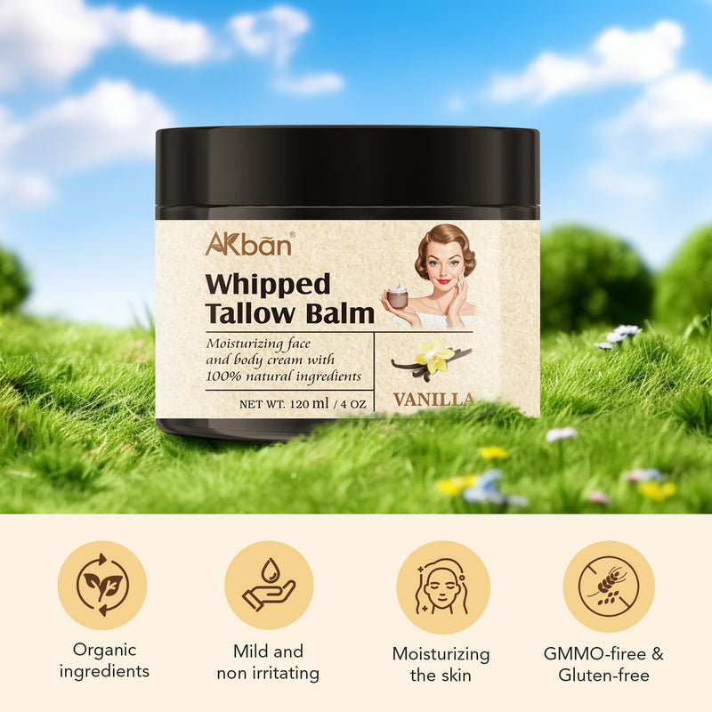 Beef Tallow Balm for Skin Care, Natural Moisturizing Face & Body Cream, Organic Ingredients, Vanilla Scent,120g/4.oz