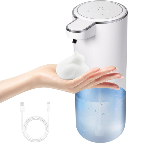 Automatic Soap Dispenser Touchless – 400ml Foaming Hand Soap Dispenser for Bathroom & Kitchen, Wall Mount or Countertop, 4 Adjustable Foam Levels, Rechargeable, IPX5 Waterproof