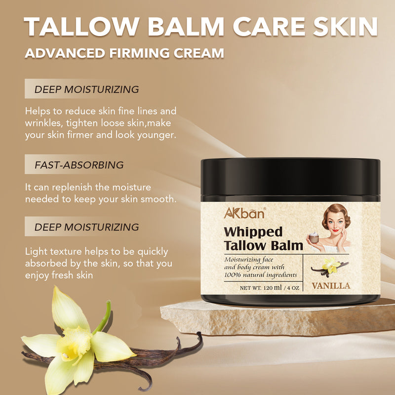 Beef Tallow Balm for Skin Care, Natural Moisturizing Face & Body Cream, Organic Ingredients, Vanilla Scent,120g/4.oz