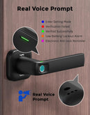 Fingerprint Door Lock, Keyless Entry with Real Voice Prompt, RGB Light Reminder, Easy to Install for Home, Apartment, Office, Storage, Bedroom, Hotel Garage, Black