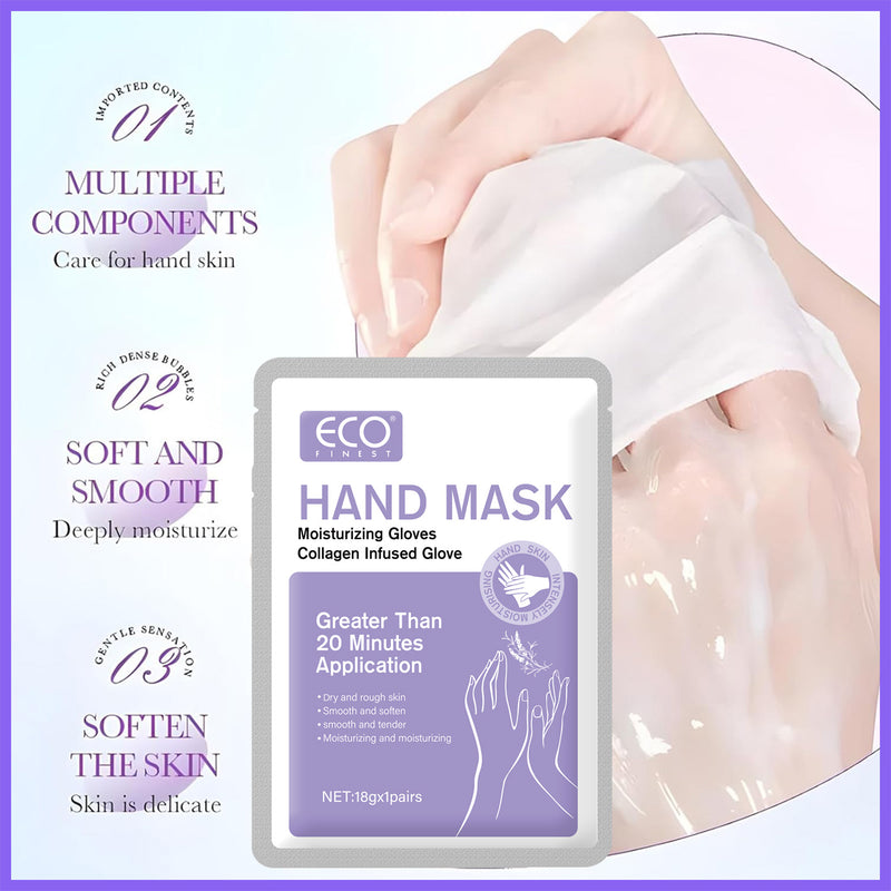 Hand Mask, Collagen-Infused Moisturizing Gloves for Smooth, Soft Hands, 18g x 3 Pairs