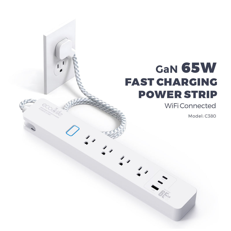 Smart Wi-Fi Surge Protect Power Strip with 65W Fast Charge Station, 4 Smart Outlets, 2 USB-C and 1 USB-A Fast Charging ports - C380N