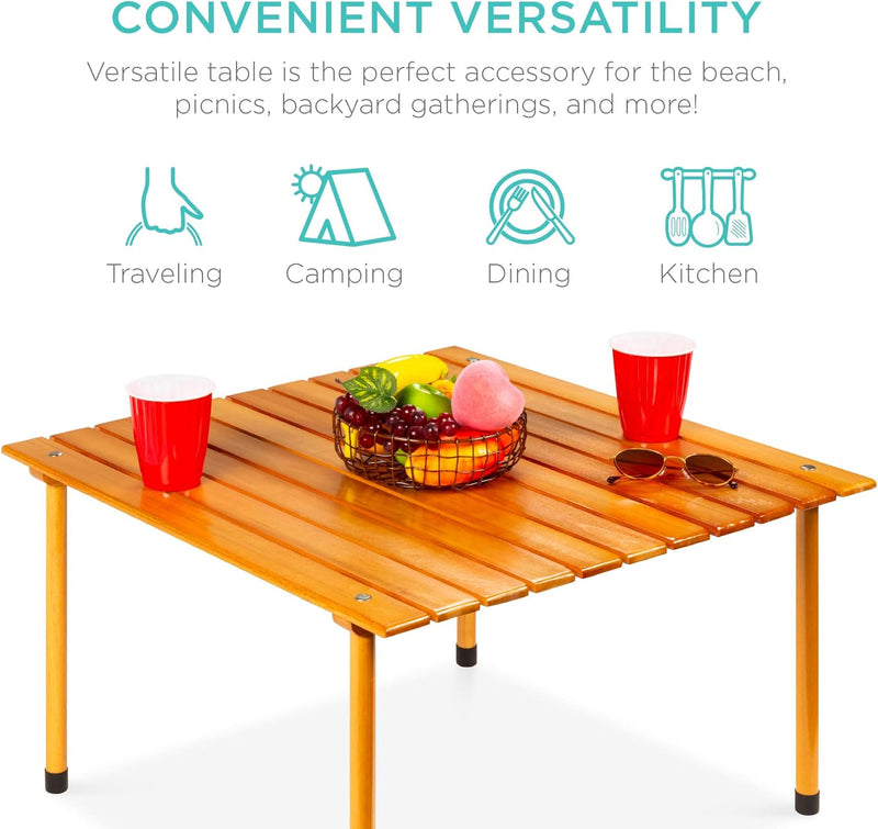 Folding Indoor/Outdoor All Purpose Portable Wooden Table for Picnics, Camping Beach, Tailgating, Patio, Kitchen, Living Room
