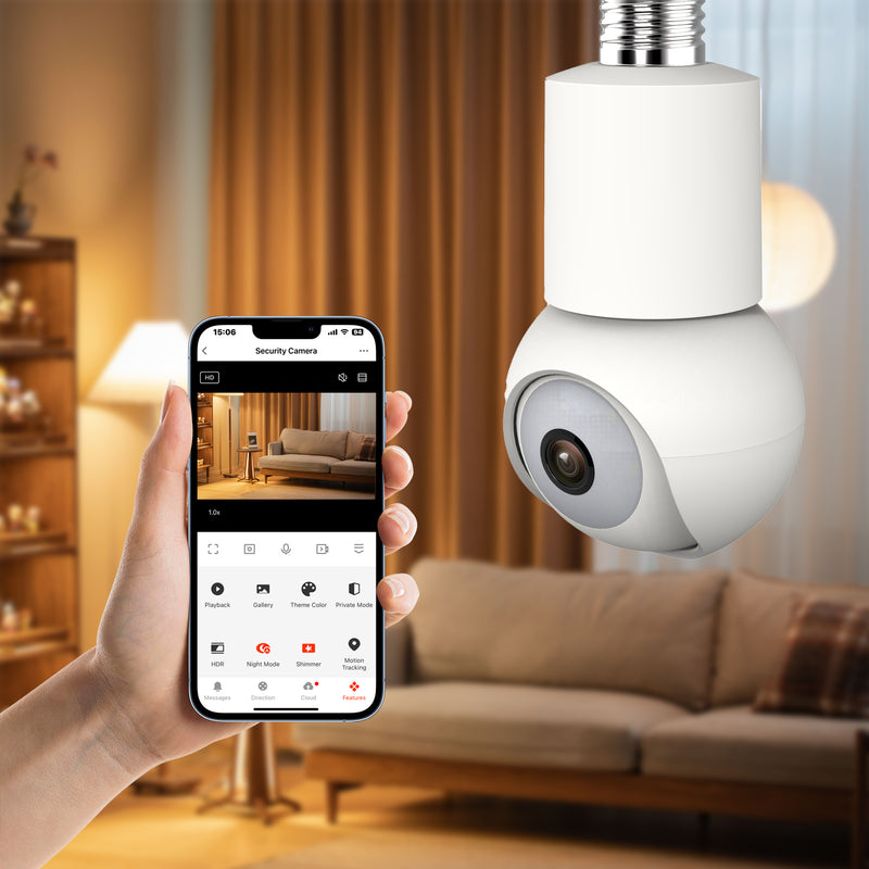 Smart Wi-Fi 2K/4MP PTZ Light Bulb Security Camera - SC-RIPC-2006