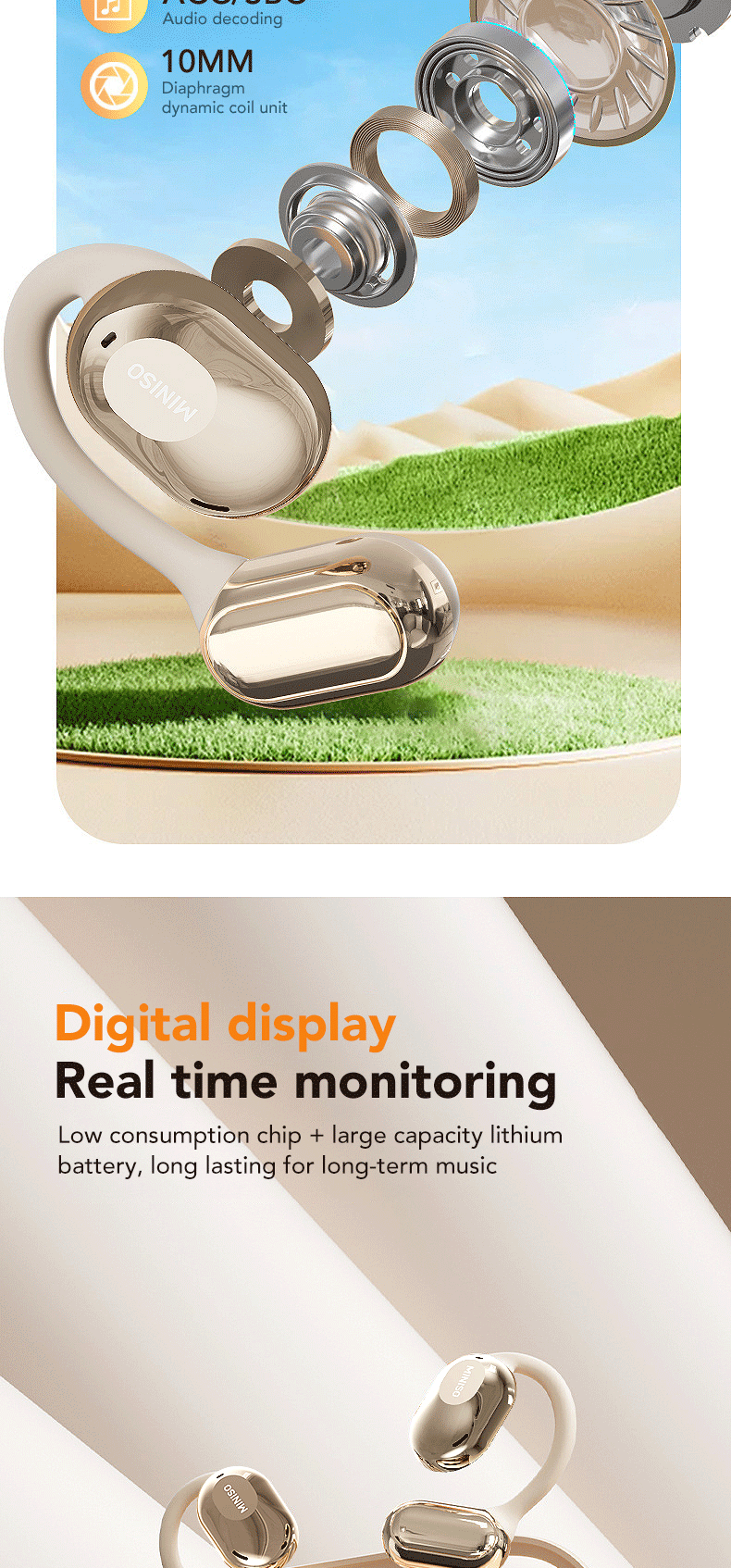 MINISO M61 Open Ear Wireless Headphones OWS Bluetooth 5.4 Earphones Intelligent Touch Control Sport Waterproof Headsets Stereo Earbuds