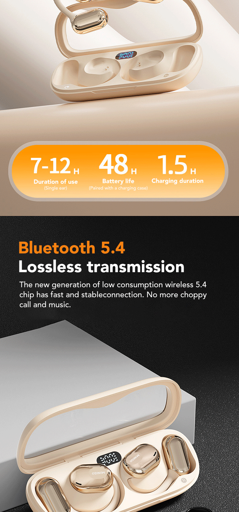 MINISO M61 Open Ear Wireless Headphones OWS Bluetooth 5.4 Earphones Intelligent Touch Control Sport Waterproof Headsets Stereo Earbuds