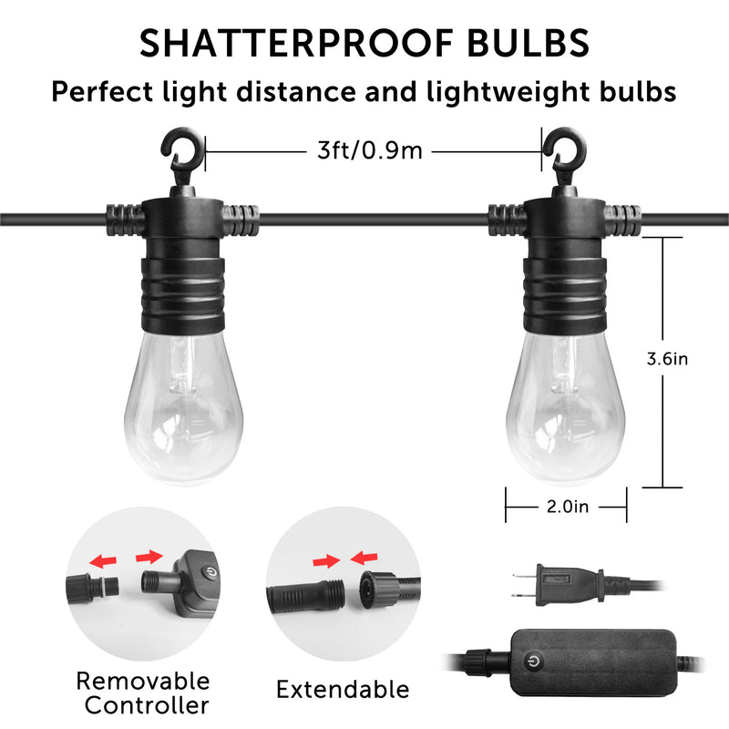 Smart Outdoor Patio Lights – 48FT string length , 15 Smart RGB LED bulbs.